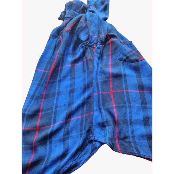 A New Approach Top Small Long Sleeve Plaid Button Up Pockets Tab Sleeve - Picture 11 of 13